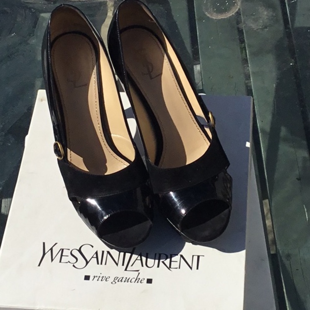 Yves Saint Laurent black platform tribute sandal